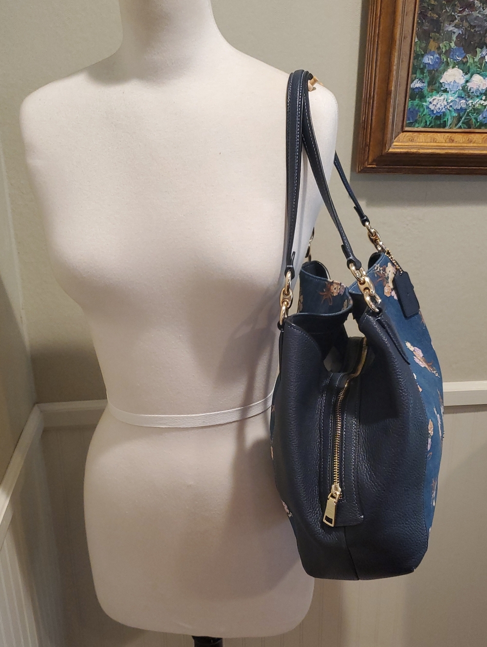 NEW Coach Denim Hallie Bag With Painted Floral - Picture 5 of 14